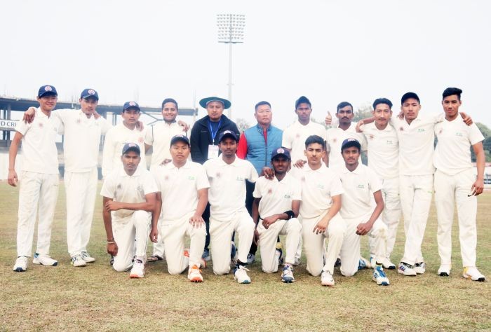 Dimapur team after qualifying for the finals in the ongoing 1st G Rio Memorial inter-district Tournament for U-19 boys on January 20.